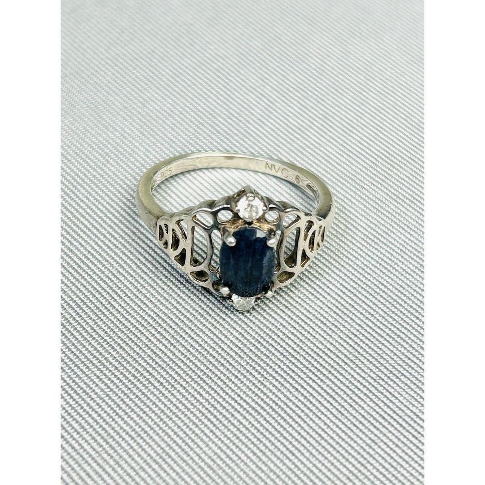 Sterling Silver Size 6 Ring With Dark Blue/Black‎ Faux Stone NVC .925
